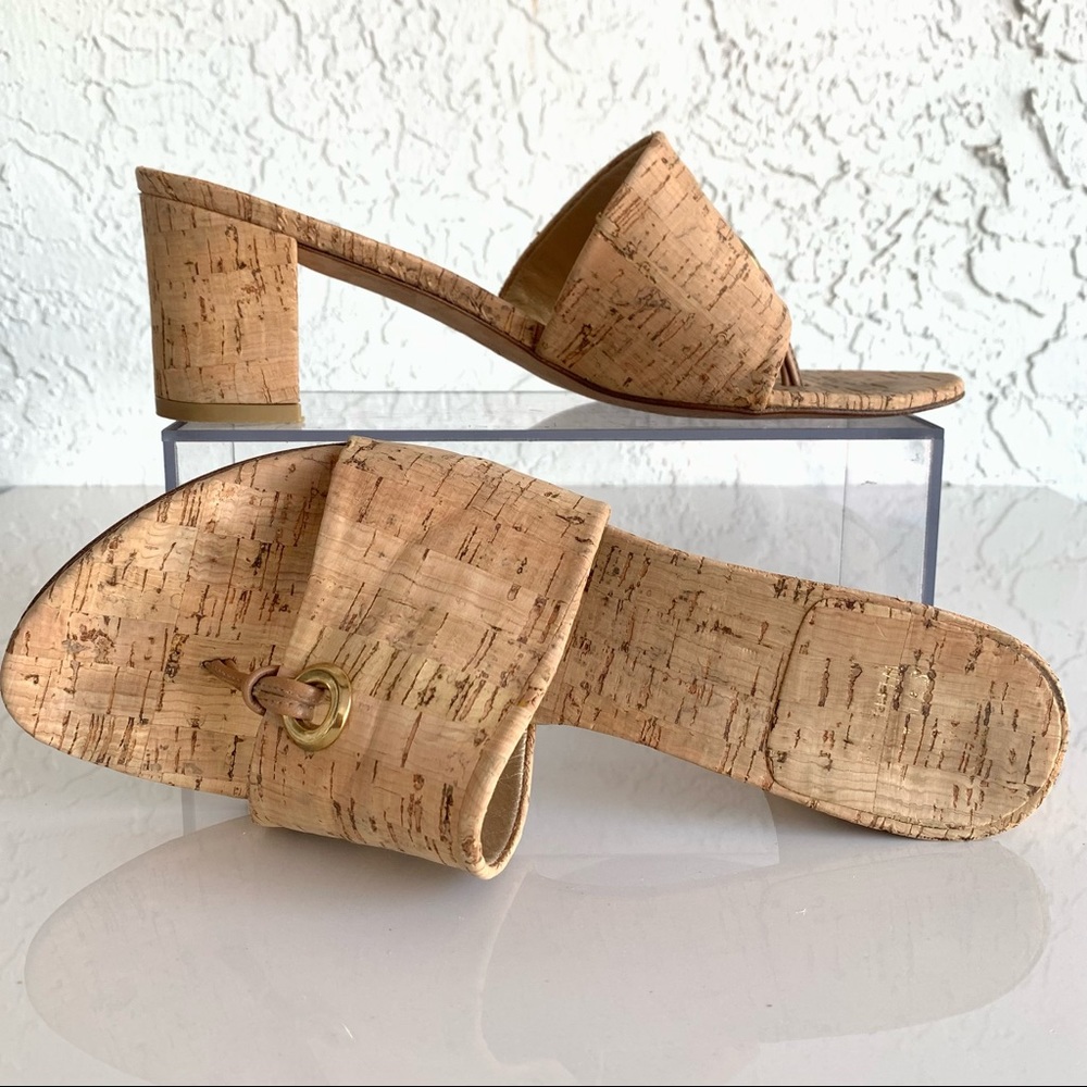 STUART WEITZMAN Cork Thong Slide Heel Sandals. Leather Size 9